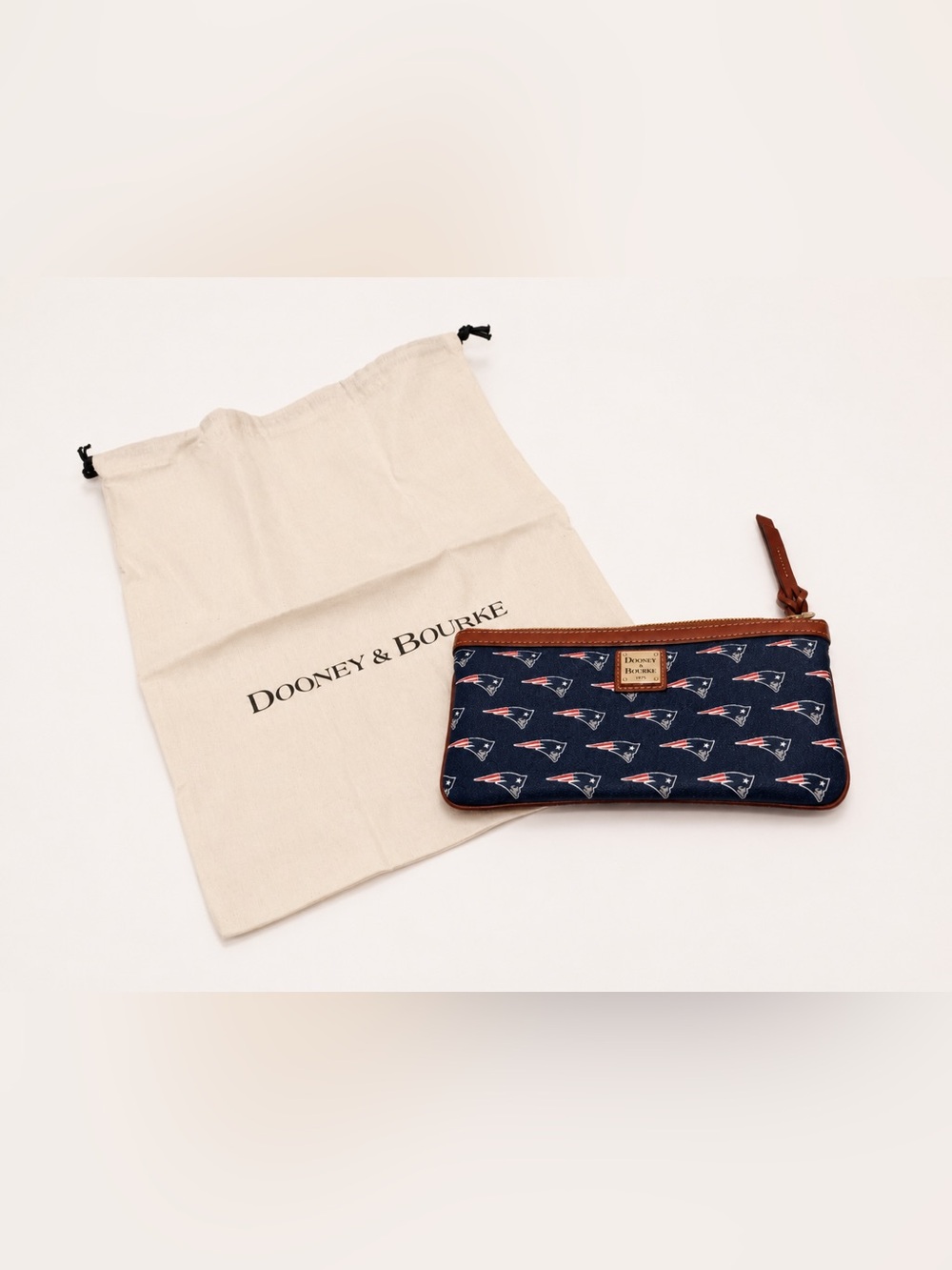 Dooney & Bourke Navy New England Patriots Wristlet Clutch with Brown Trim